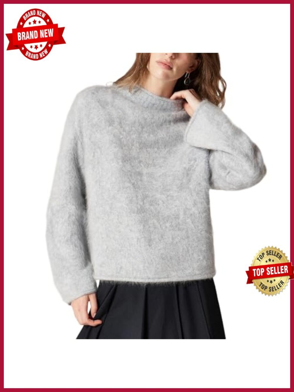 Oversized Roll Neck Sweater Long Sleeve Chunky Knit Pullover Cozy Fall Tops